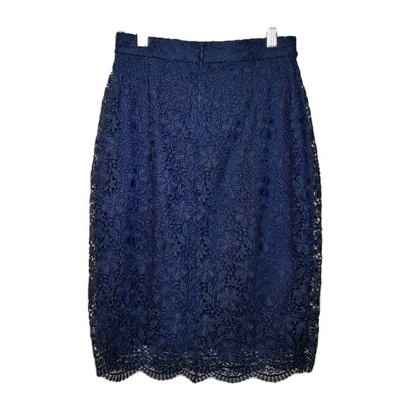 Uniqlo Skirt Navy Women Size XS Lace Overlay Pencil Straight Lined Zip Closure - Picture 7 of 9